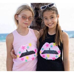 Lola + The Boys NWT Size 2 Pink Sequin Star Lips Tank Top Toddler Girls Summer